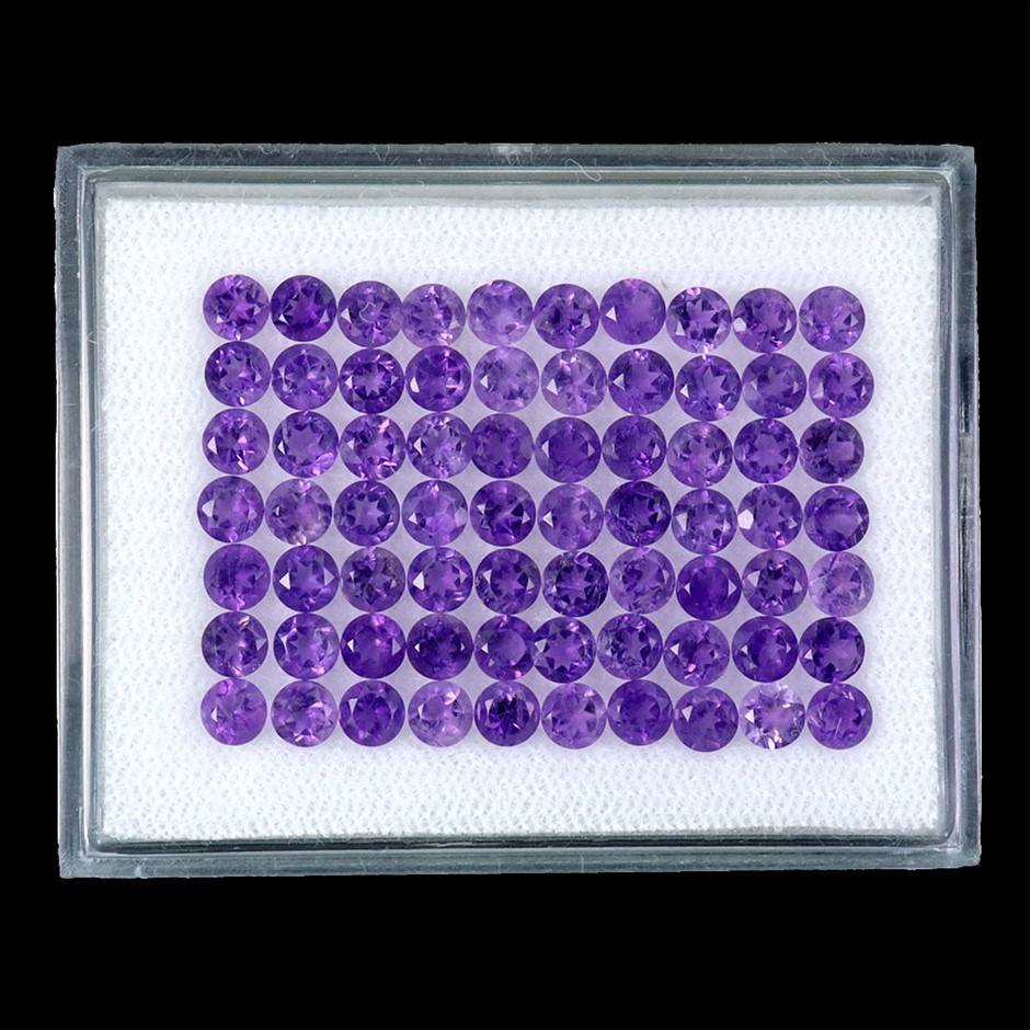 10.82ct Round Facet Cut Amethyst Gemstones - 70Pcs