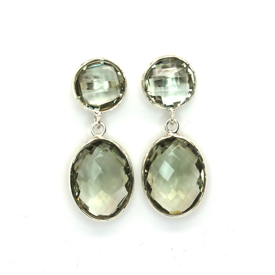 Handcrafted 24 Cts Green Amethyst 925 Sterling Silver Gemstone Earrings