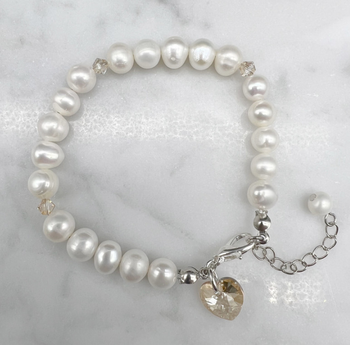 7-8mm Potato & Baroque Pearl Golden Shadow Swarovski® Heart Bracelet