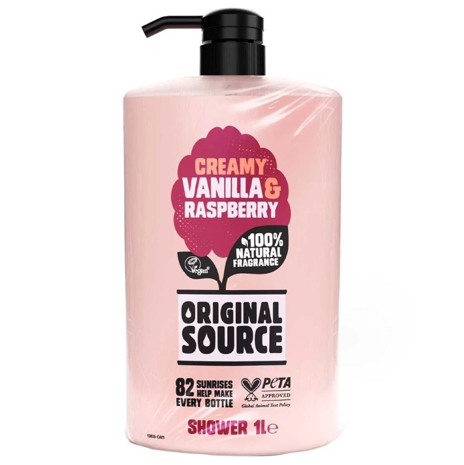 3 x ORIGINAL SOURCE Creamy Vanilla & Raspberry Body Wash, 1L. N.B: 2 x miss
