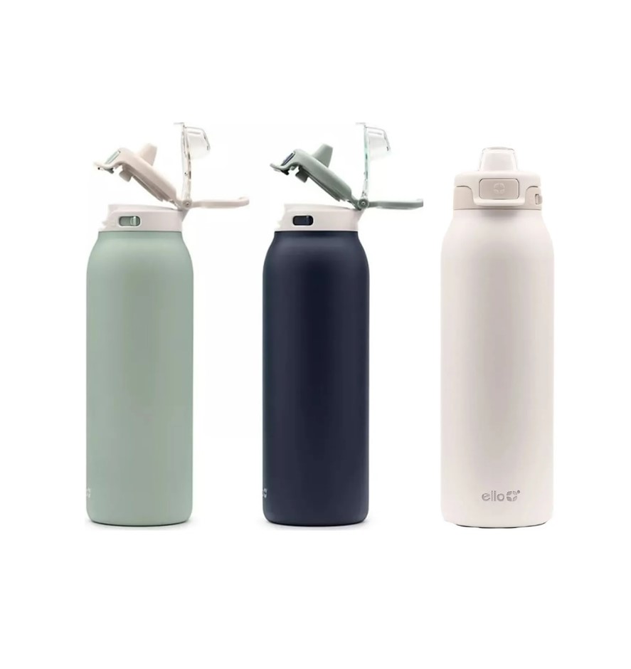 3 x ELLO Pop & Fill Stainless Steel Water Bottles w/ QuickFill Technology,
