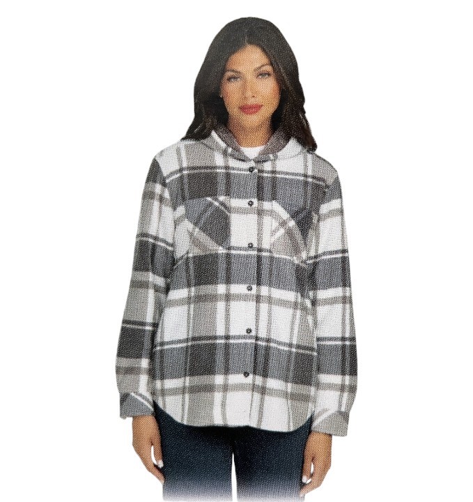 BOSTON TRADERS Women's Hooded Shacket, Size M, Draken Charcoal.