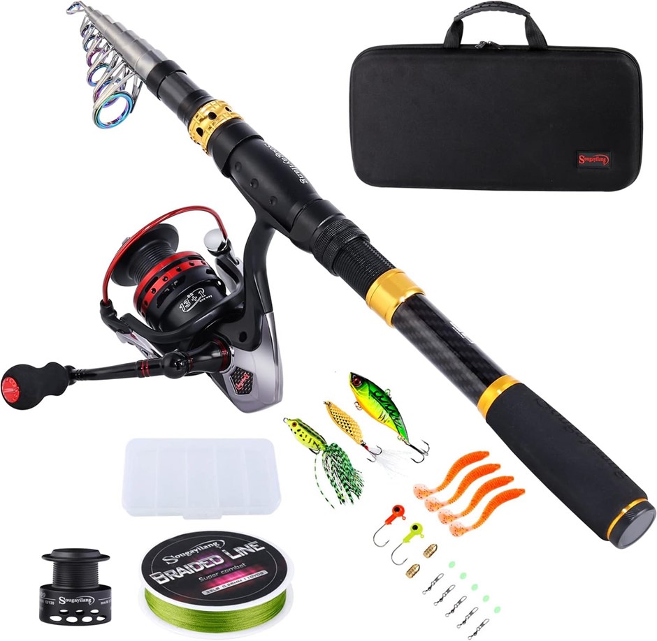 SOUGAYILANG Fishing Rod Combos with Telescopic Fishing Pole Spinning Reels