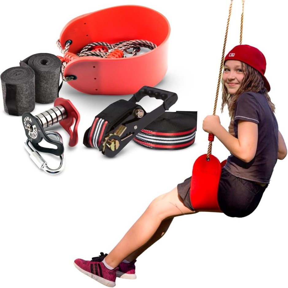 FOFANA NINJA Slider Slackline Pulley Kit - 65 Ft. Slack Line Zip Ninja Cour