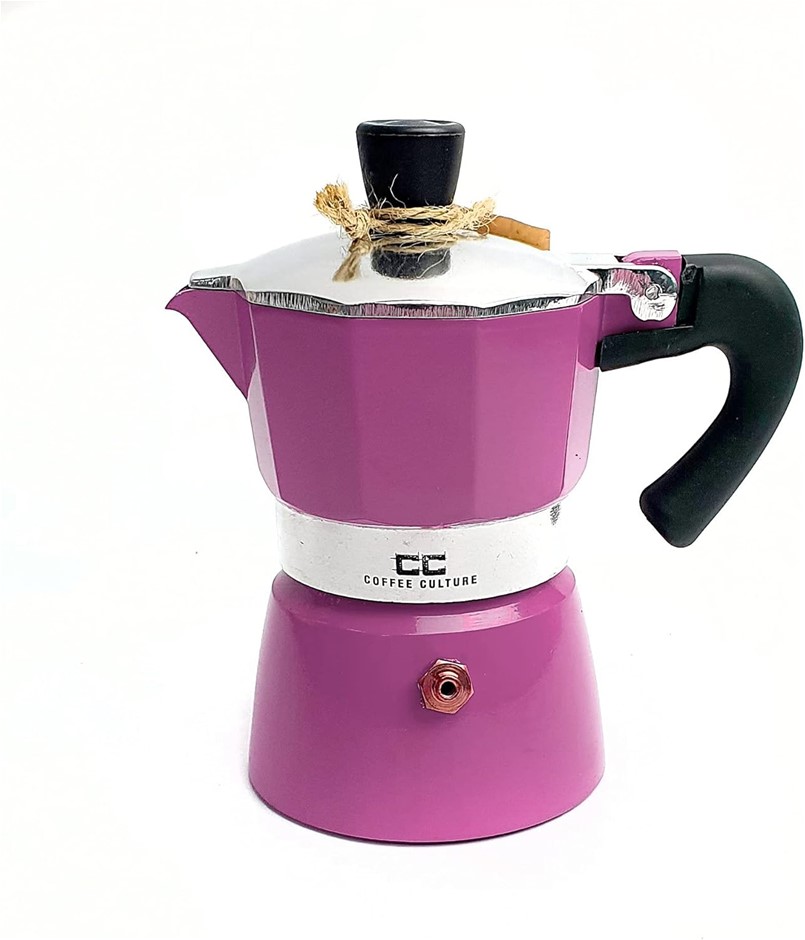 Coffee Culture Stovetop Coffee Maker, 1 Cup Size, Pink. NB: not in orig box