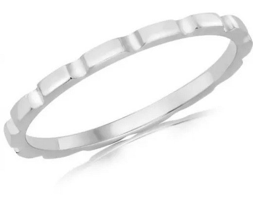 9K WHITE GOLD BRICK STACKER RING
