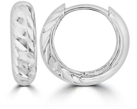 9K WHITE GOLD TEXTURED HOLLOW CREOLE EARRINGS 9mm