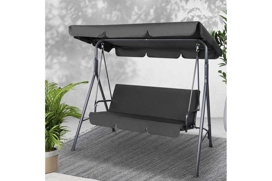 Gardeon Outdoor Swing Chair Garden Bench Furniture Canopy 3 Seater - Black.