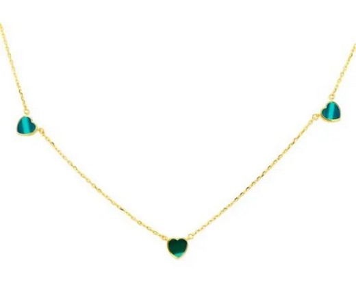 9K YELLOW GOLD MALACHITE HEART NECKLACE 41-43cm