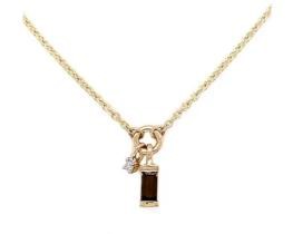 9K YELLOW GOLD 0.01ct HI SI DIAMOND SMKY QTZ NECKLACE 45cm