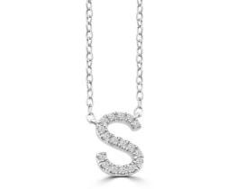 9K WHITE GOLD 'S' 0.06 HI I1 DIAMOND NECKLACE 40+5cm