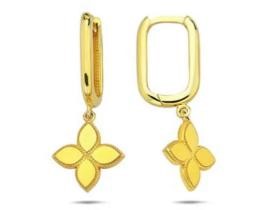 9K Yellow Gold FLORAL OVAL HUGGIE EARRINGS
