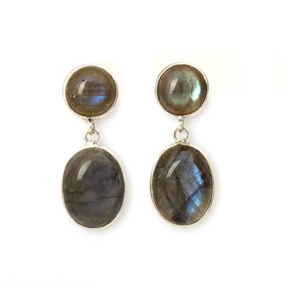 24 Cts labradorite Drop 925 Sterling Silver Gemstone Earrings