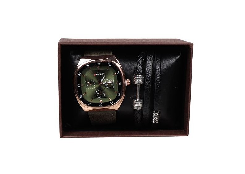 Men's Watch Gift Set w/ Leather Wrist Bracelet. Buyers Note - Discount Fre