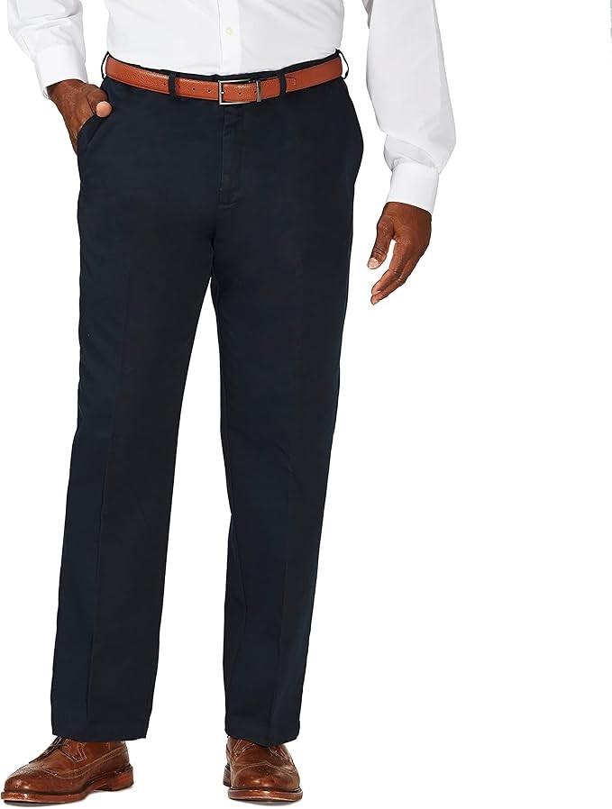 HAGGAR Men's Hidden Expandable Waist Non Iron Flat Front Pants, Size 34W x