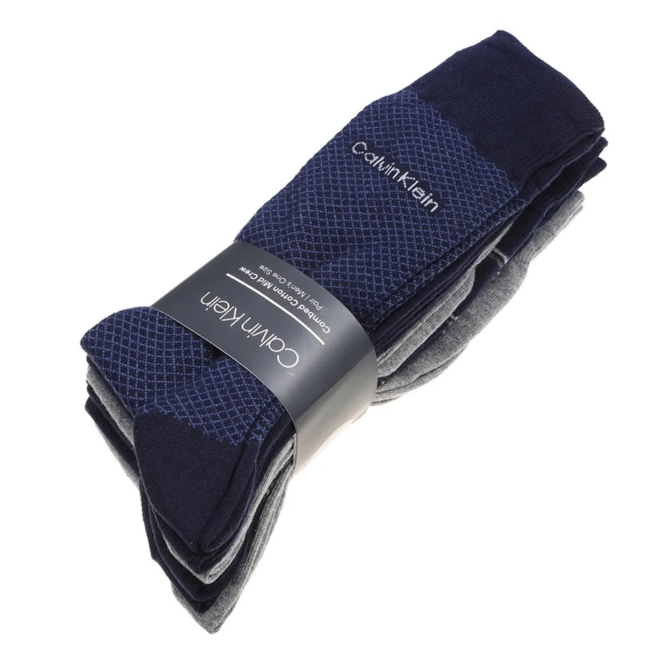 7 Pairs x CALVIN KLEIN Men's Combed Cotton Mid Crew Socks, One Size, Navy/G