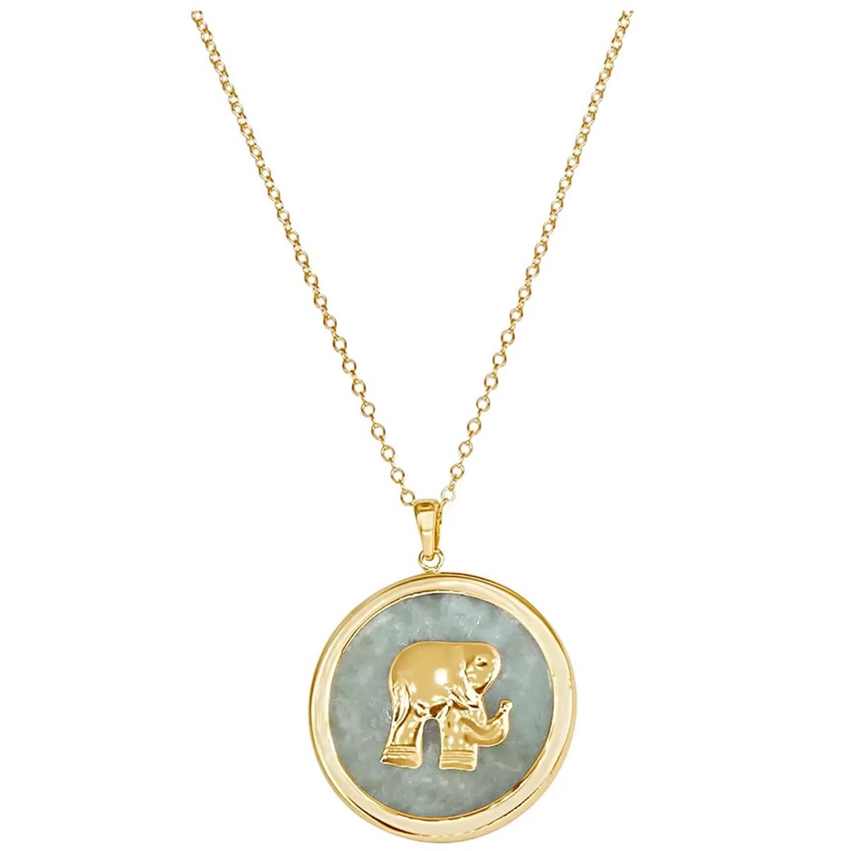 14kt Yellow Gold & Jade Elephant Pendant, w/ one Natural Green Jadeite Disc