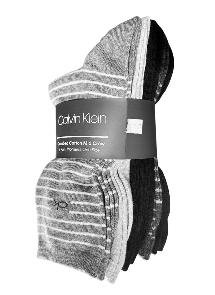 6 Pairs x CALVIN KLEIN Women's Combed Cotton Mid Crew Socks, One Size (EU 3