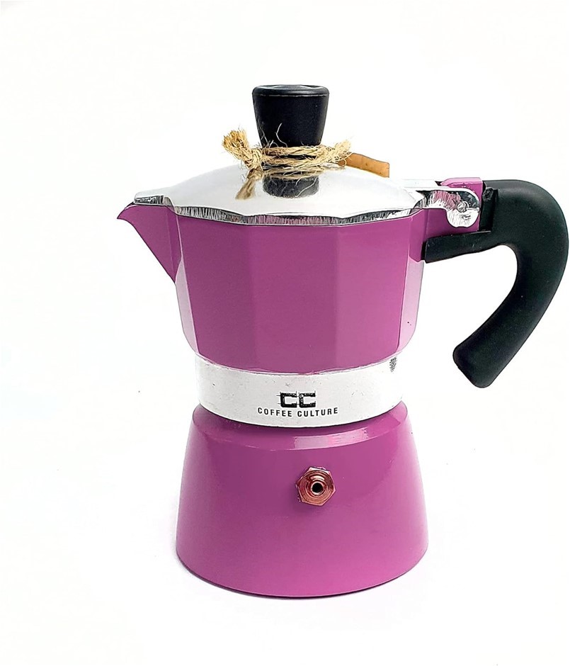 Coffee Culture Stovetop Coffee Maker, 1 Cup Size, Pink. NB: not in orig box