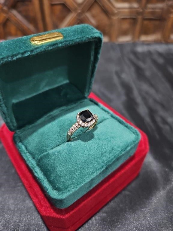 18K/Italy 2.0ct Black Princess Cut Yellow Gold Filled Ring (Stamped) -7US