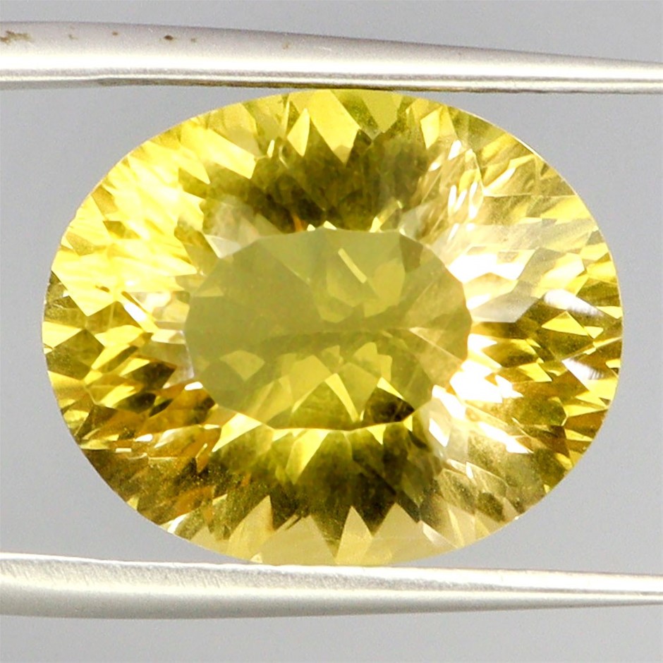 9.16ct Oval Concave Cut Lemon Quartz Gemstone - 1Pc