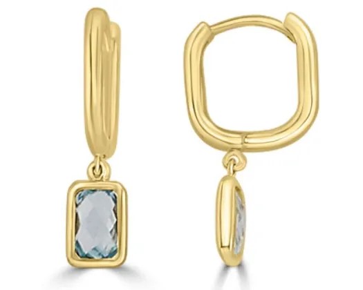 <B>9K Yellow Gold Faceted Sky Braceletue Topaz Huggie Earrings</B><P>