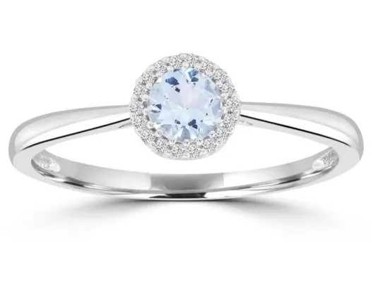 <B>9K Wh Gld 0.05Ct Hi I1 Diamond Aquamarine Rose Gold</B><P>