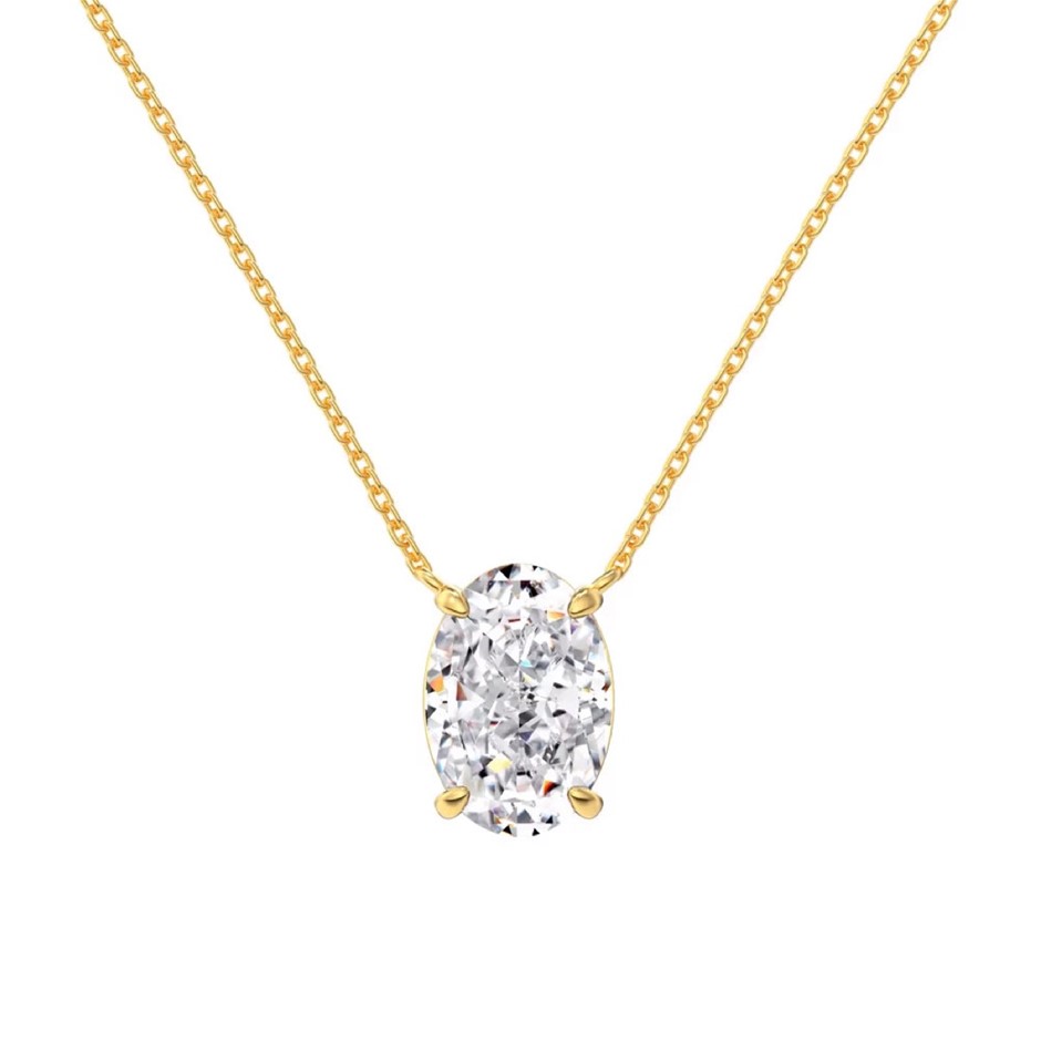 1.5ct 18K Gold Filled 925 Silver Simulated Diamonds Oval Pendant Necklace