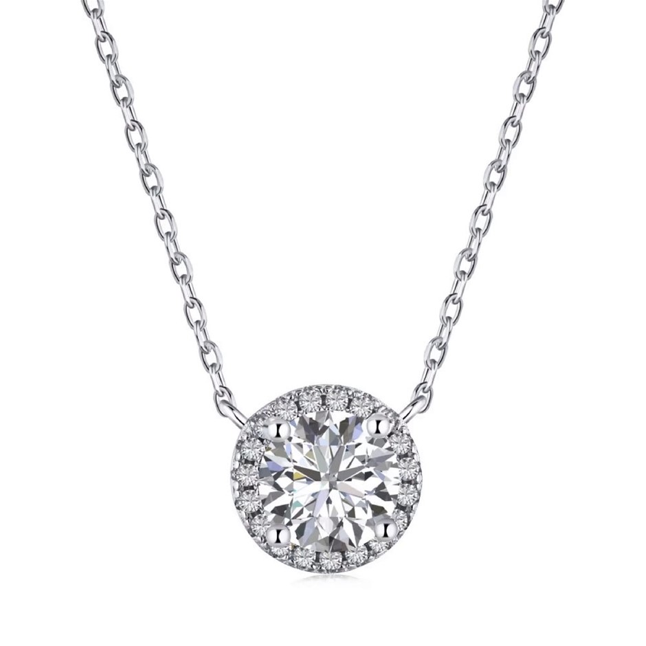 7MM 925 Silver Simulated Diamonds Round Pendant Necklace