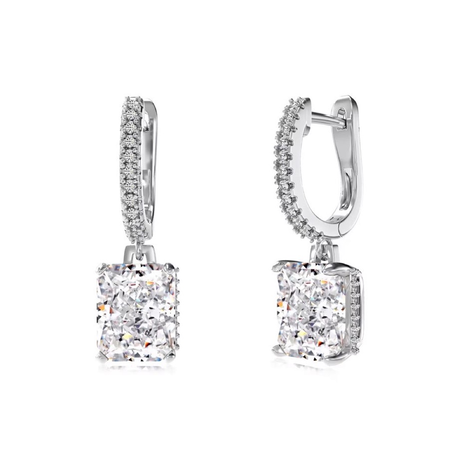 Rectangle 925 Sterling Silver Simulated Diamonds Hoop Earrings