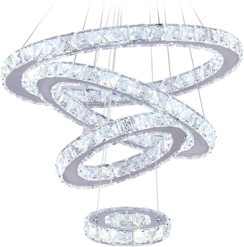 USOR LED Modern Crystal Chandeliers 3 Colors Dimmable Remote K9 Crystal Flu