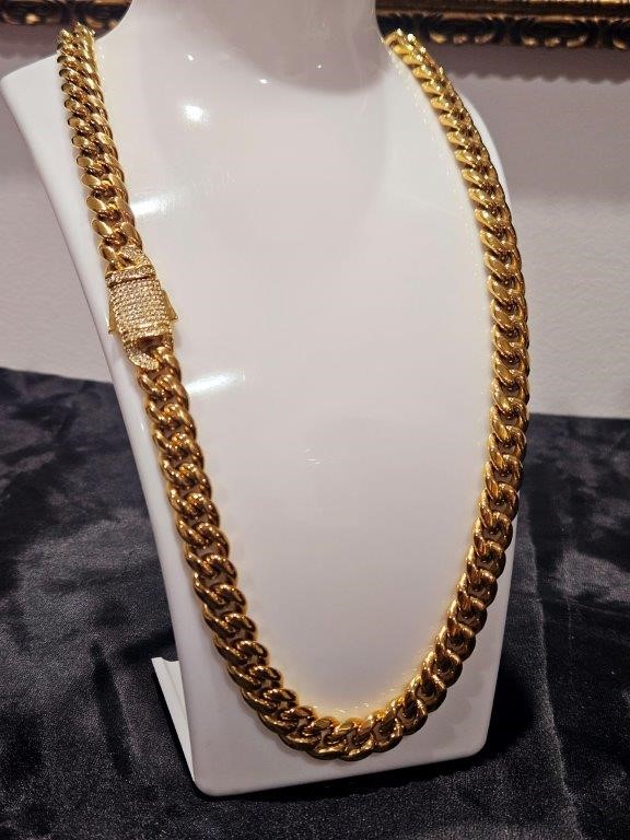 Italy 18K Triple Yellow Gold Plated Cuban Chain (18KGP/Italy)stamped-55cm