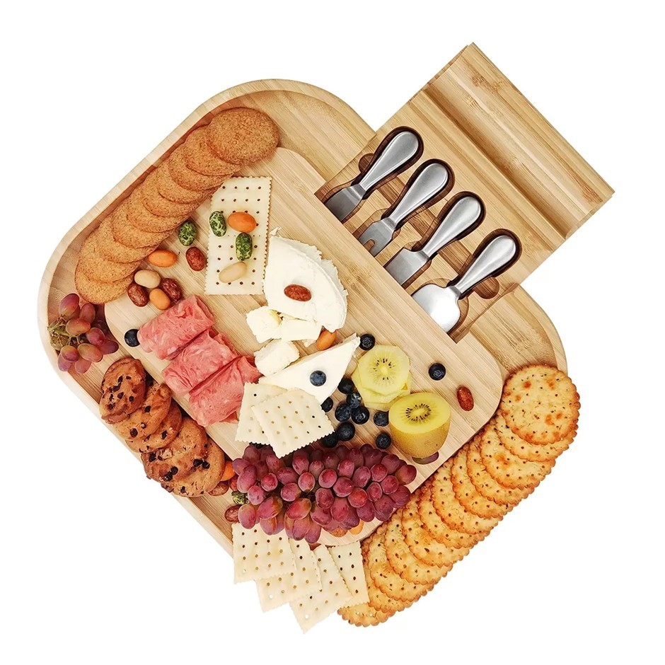 CARRARA Bamboo Cheese Board w/ 4 Stainless Steel Serving Tools. Buyers Not