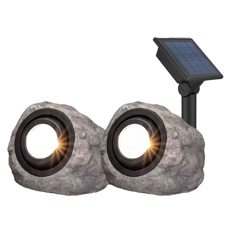 SOLAR LED Rock Spotlight 2 Pack NB: Missing screw, minor use & condition un