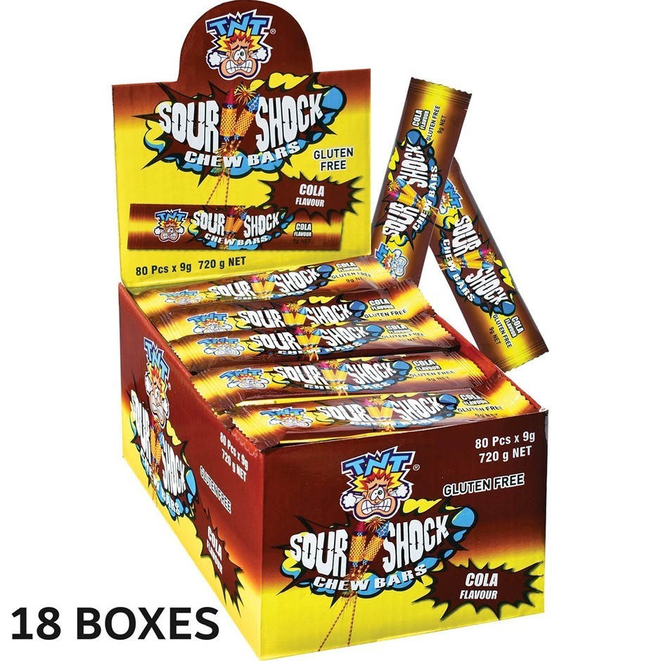 TNT Sour Shock Bar Cola Chew Bars Gluten Free (9g x 80pcs x 18 Boxes) BB: M