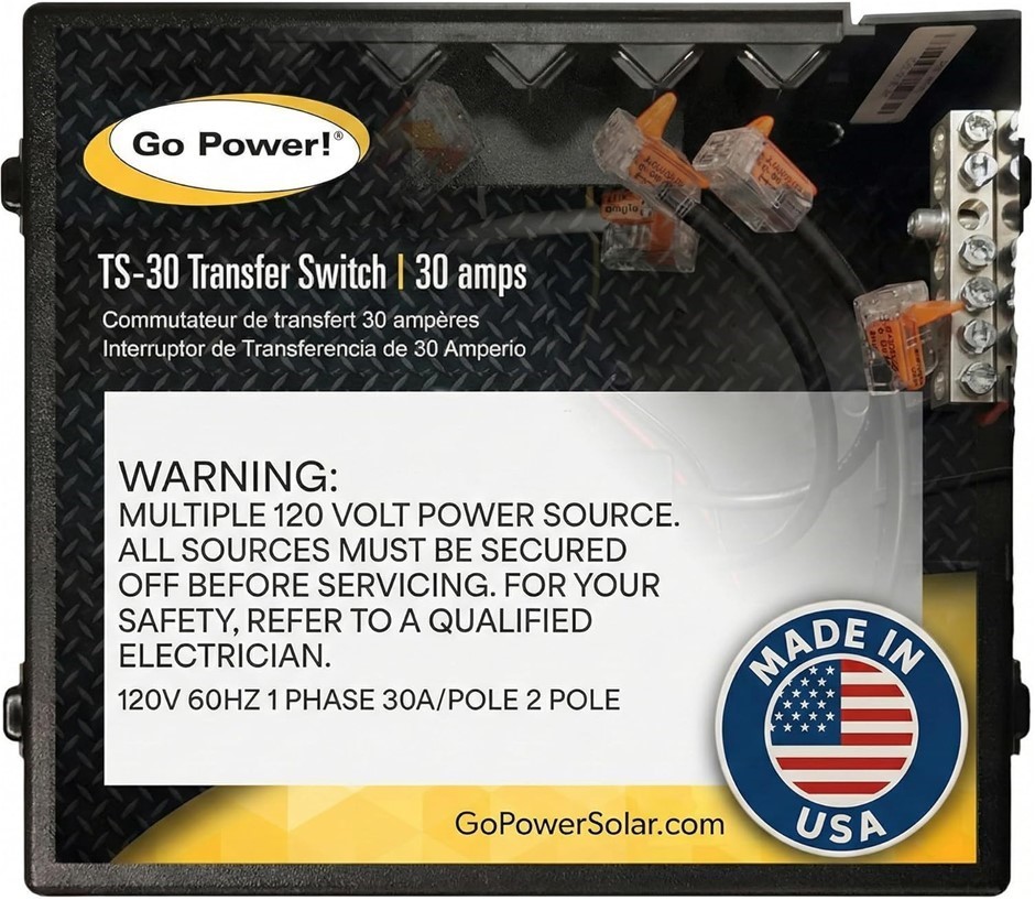 GO POWER TS-30 30 Amp Automatic Transfer Switch, Black.