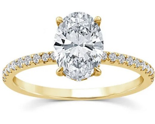 9K YELLOW GOLD 1.75ct F VS LAB DIAMOND OVAL CLAW RING