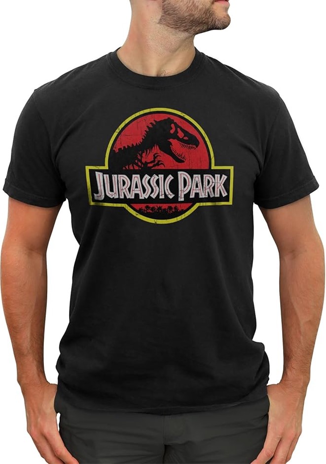 JURASSIC PARK Men's Jurassic Park Movie Logo T-shirt, Size M, Black, Medium