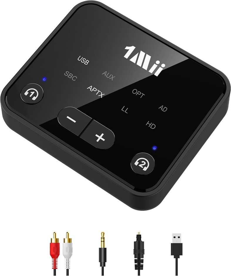 1 MII Bluetooth 5.3 Transmitter for TV to 2 Wireless Headphones, Long Range