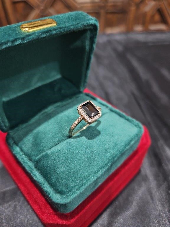 14K/Italy 2.0ct Black Emerald Yellow Gold Filled Ring(Stamped)Quality-6US