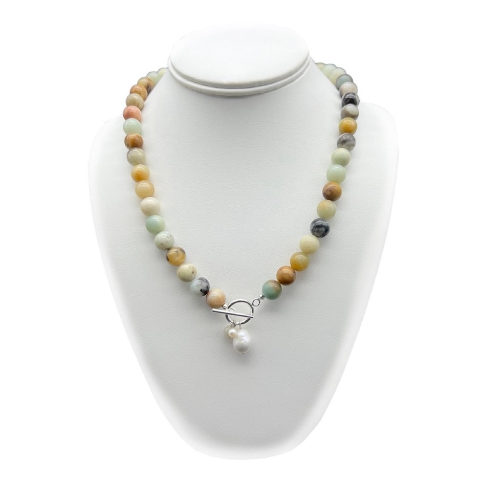 10mm Amazonite with 'O' Toggle Gemstone Beaded Necklace