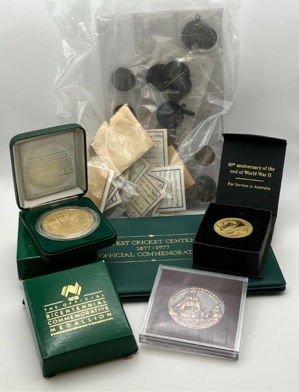 Approx. 54 x Assorted Medals, Medalets, And Advertising Checks