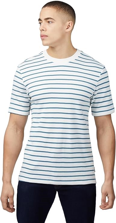 BEN SHERMAN Men's Waffle Stripe T-Shirt, Size M, Snow White, BS0075884. RRP