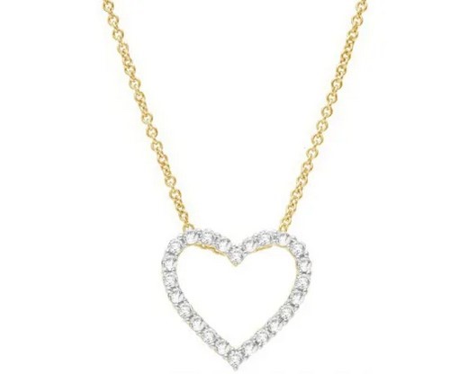 9K YELLOW GOLD 0.25ct F VS LAB DIAMOND OPEN HEART NECKLACE 40+5cm