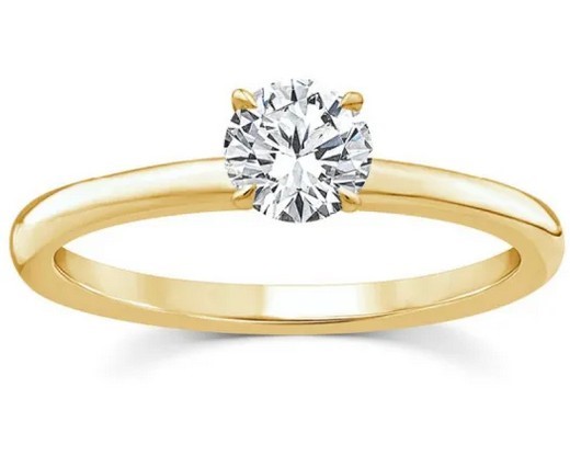 9K YELLOW GOLD 0.50ct F VS LAB DIAMOND RND 4 CLAW RING