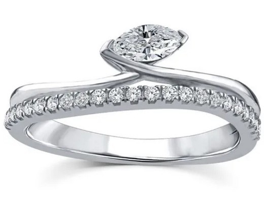 9K WHITE GOLD 0.33ct F VS LAB DIAMOND MARQ DOUBLE RING