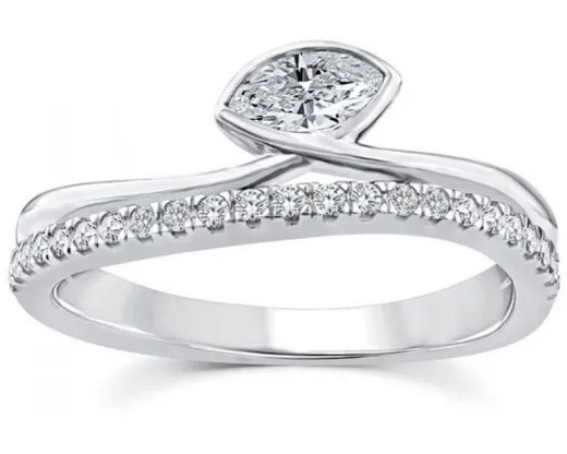 9K WHITE GOLD 0.33ct F VS LAB DIAMOND MARQ DOUBLE RING