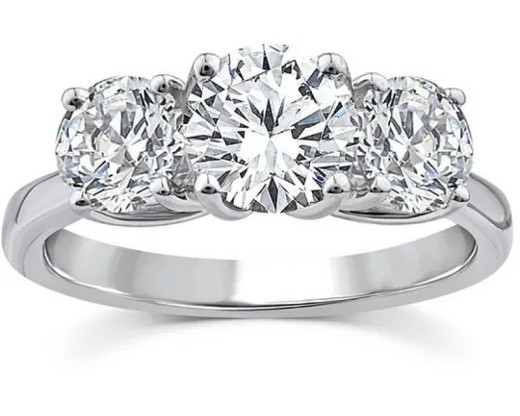 9K WHITE GOLD 2.00ct F VS LAB DIAMOND RND TRILOGY RING