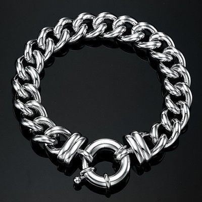 BIJ'OR-7.5" Rhodium Plated 12mm Euro Curb Bracelet with Bolt Clasp,RRP $120