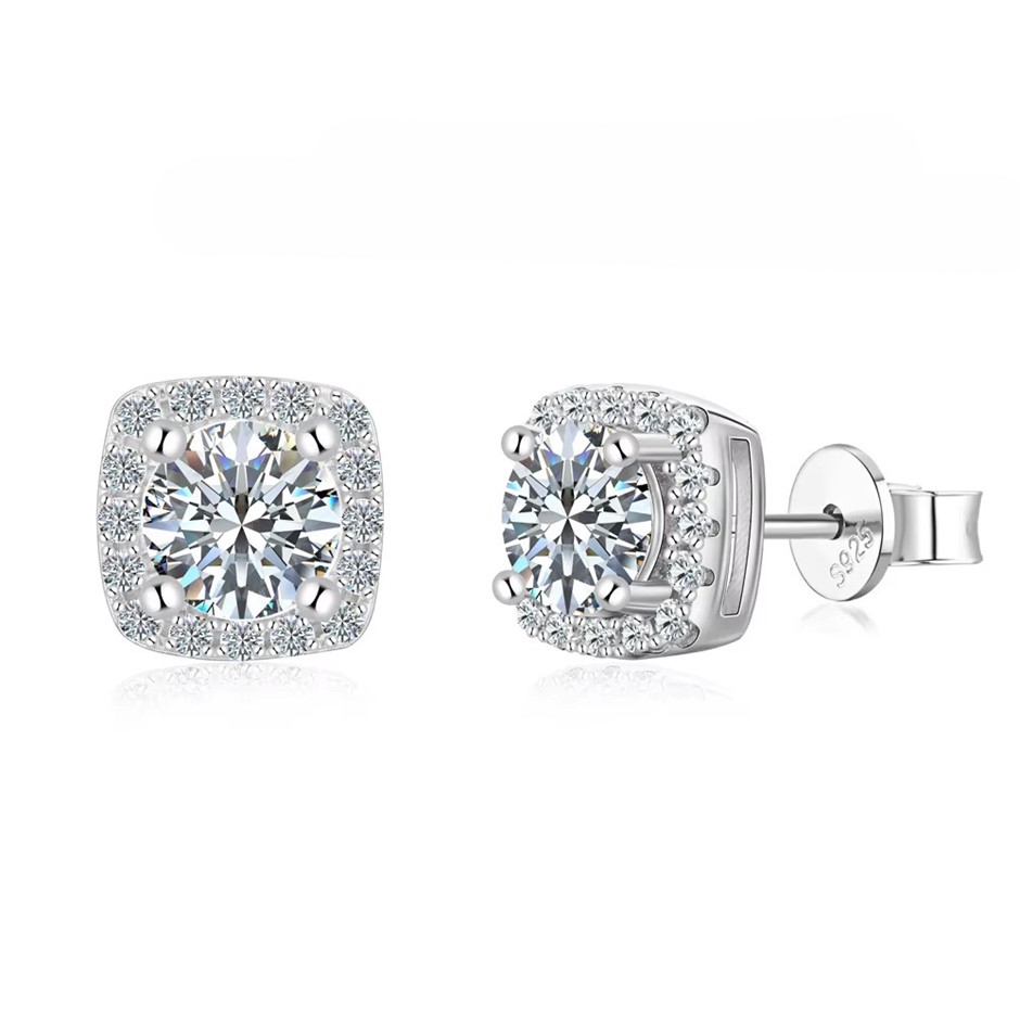 1.19ct Round Cut GRA Certified Moissanite 925 Sterling Silver Earrings